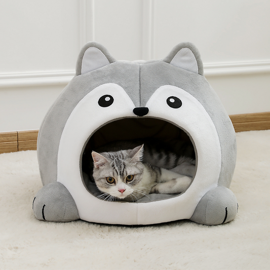 Husky Dog Shape Cat Bed House-0