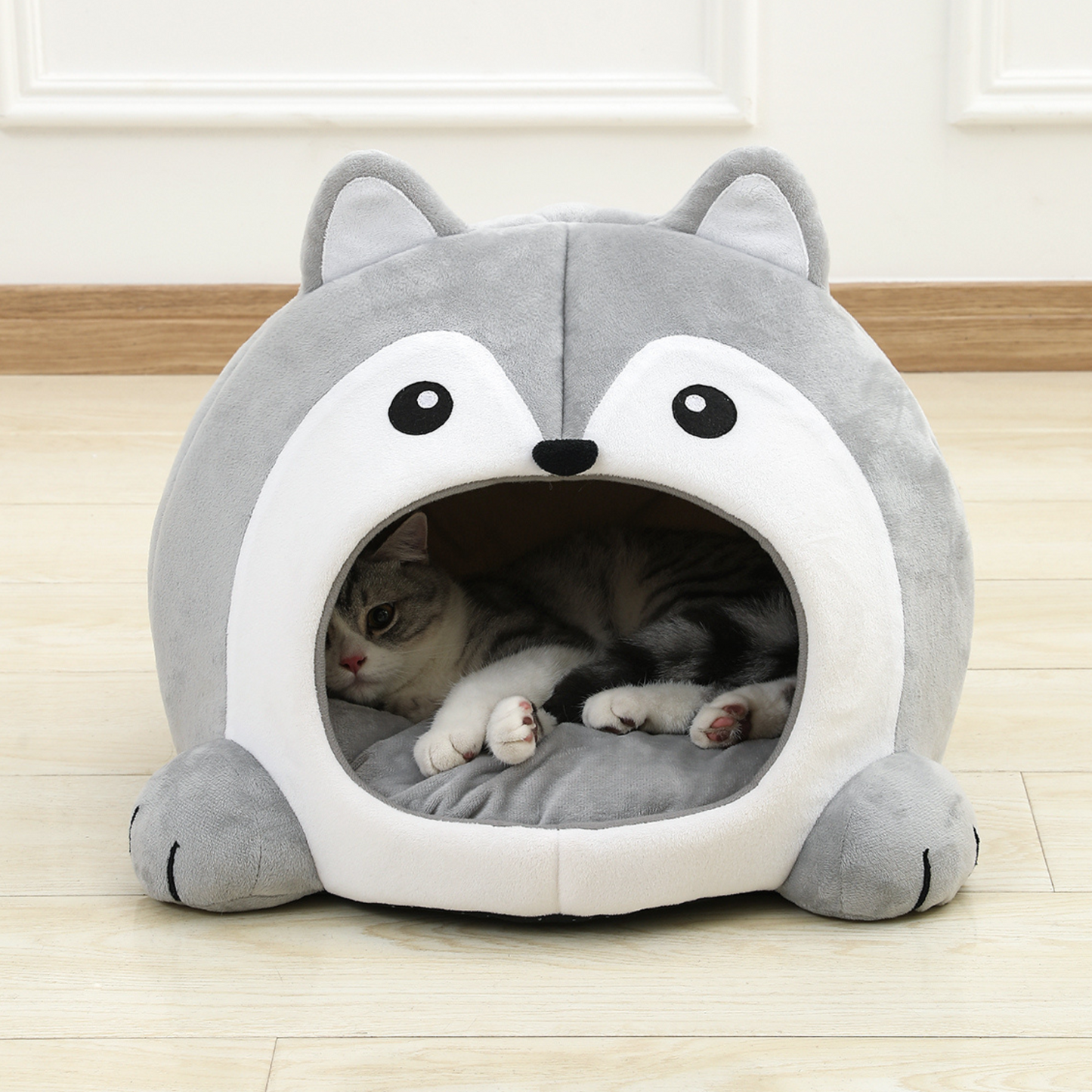 Husky Dog Shape Cat Bed House-1