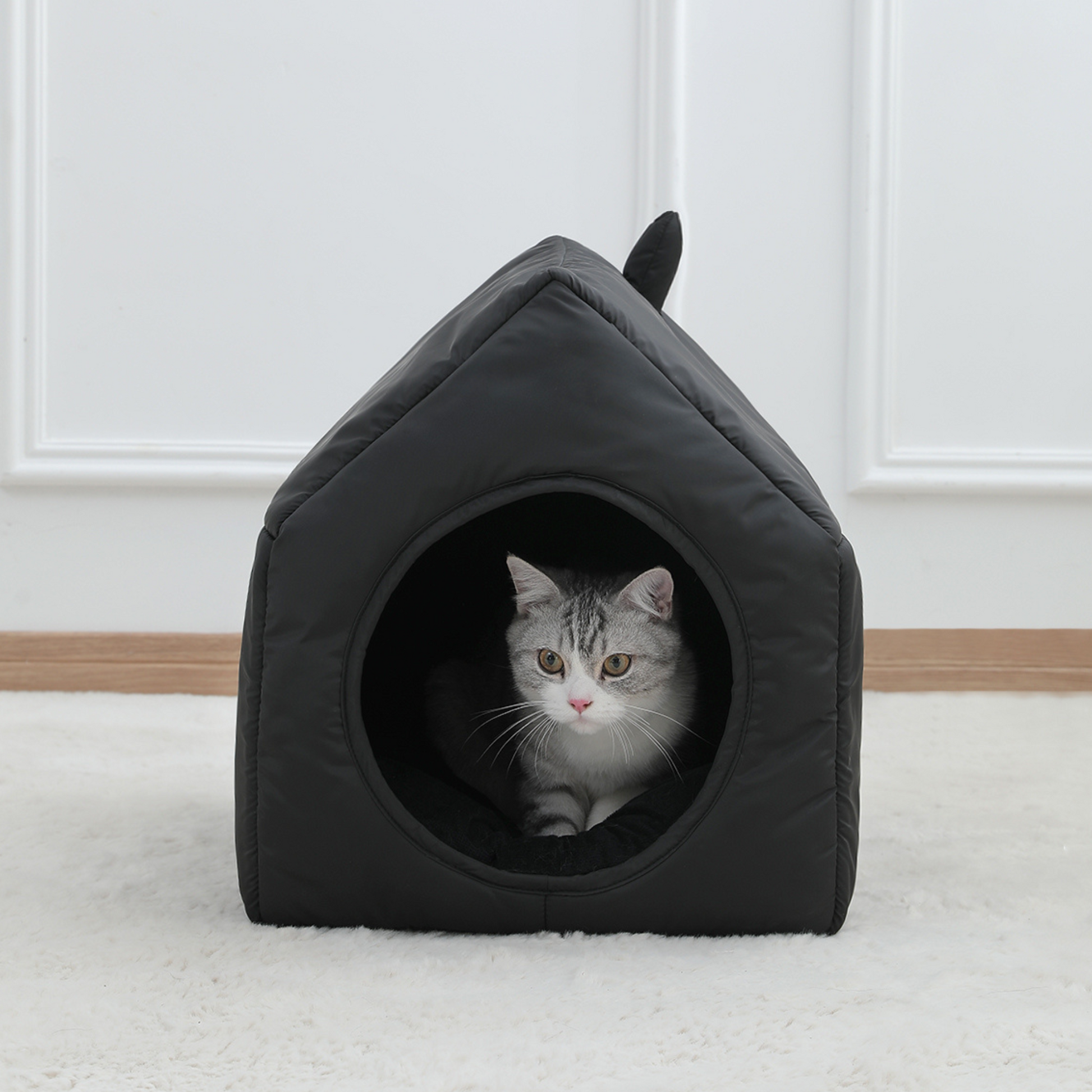 Black Shed Cat Bed House-2