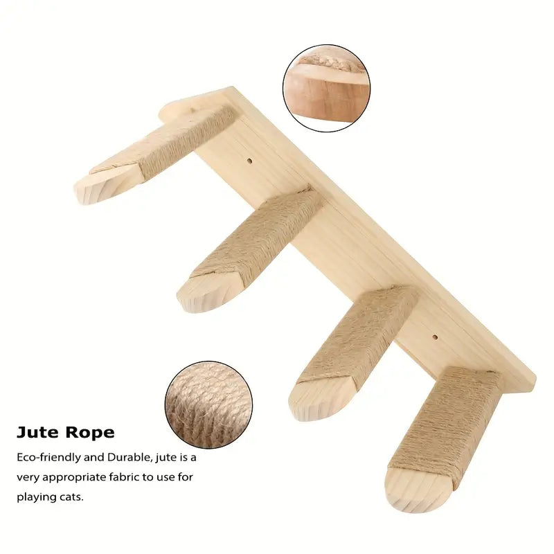 Poter & Lek – opphøyd klatrehylle i tre for katt